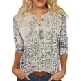 thumbnail image 1 of Innerwin Hauts Imprimé Floral T-Shirt Femme Col Rond Ample Bleu Abricot S, 1 of 2