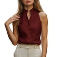 thumbnail image 6 of Tank Tops for Women Casual Breathable Linen Blouse Spring Sleeveless Stand Up Collar V Neck Plain Colours Bodycon Comtable Everyday Leisure Vest Womens Summer Tops Wine Red M, 6 of 8