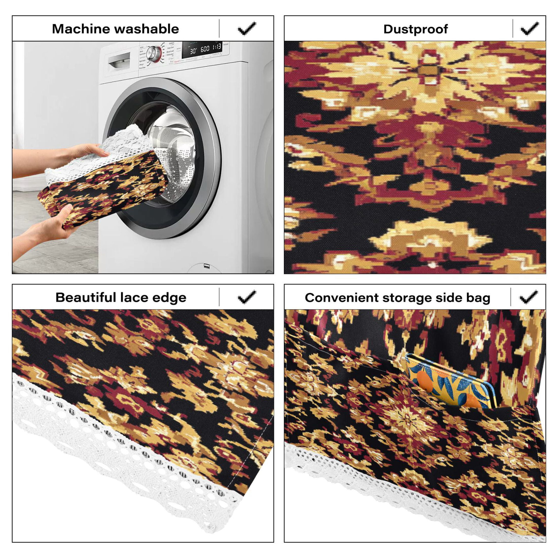Carpet PatternsWasher and Dryer Covers Dust-Proof and Oil Resistant Fridge Cover with 4 Storage Pockets Washing Machine Top Cover for Laundry Kitchen Home 51.2 x 22 In