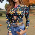 thumbnail image 6 of Mardi Gras Shirts for Women Carnival Mask Print Long Sleeve Graphic Tee Feathers Print Crew Neck Gold T Shirts Sky Blue M, 6 of 7