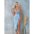 thumbnail image 5 of Women'S Spaghetti Straps Slit Denim Dress Cut Out Zip Back Distressed Backless Calf Length Jean Dress Light Blue M, 5 of 8