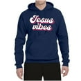 thumbnail image 2 of Wild Bobby, Jesus Vibes Inspirational/Christian Unisex Graphic Hoodie Sweatshirt, Navy, X-Large, 2 of 6