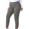 thumbnail image 4 of Leggings for Women Plus Size Solid Color Elastic High Waisted Tummy Control Workout Yoga Cycling Tights Pants, 4 of 9