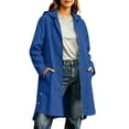 thumbnail image 3 of CFLVAEK Long Rain Jacket for Women Waterproof Hooded Trench Coat Plus Size Outdoor Hiking Travel Raincoat with Pockets Navy L, 3 of 10