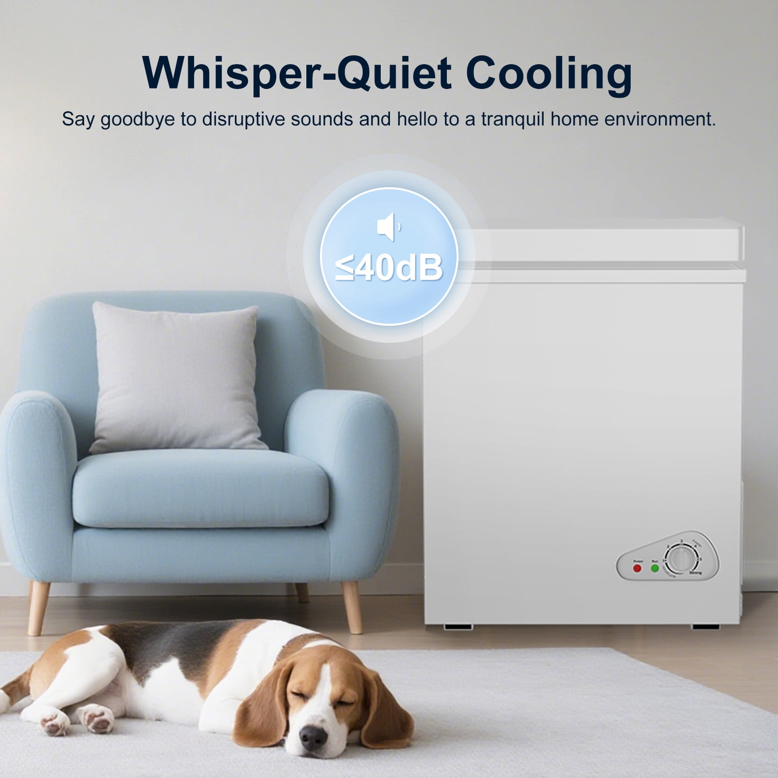 DISHUP 5.0 Cu.Ft Chest Freezer, Compact Freestanding Deep Freezer with 7 Level Adjustable Thermostat & Removable Basket,Top Opening, Low Noise(White)