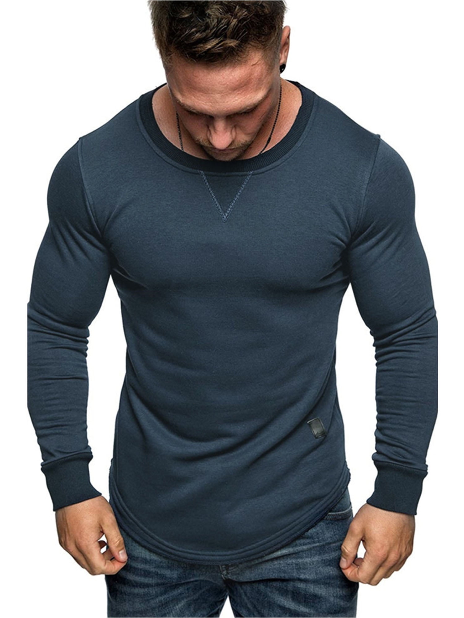 Slim Fit Long Sleeve Casual for Mens Sport Gym Muscle Fitness Tops Active Athletic Tee Shirt Workout Tops - Walmart.com