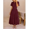 thumbnail image 3 of Merokeety Womens Summer Dresses Boho Floral Eyelet Lace Tiered Flowy Maxi Dress Wine l, 3 of 5
