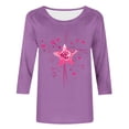 thumbnail image 4 of asdoklhq Valentine's Day Graphic Tees Women Day Printed 3/4 Sleeve Crew Neck Fashion Pullover Tops T-Shirt Purple S, 4 of 5