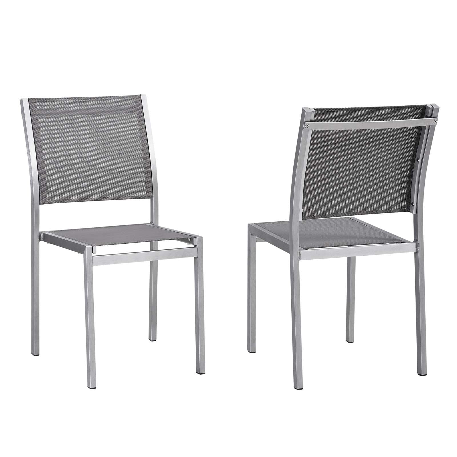 Modway Shore Outdoor Patio Aluminum Side Chair Set of 2 in Silver Gray