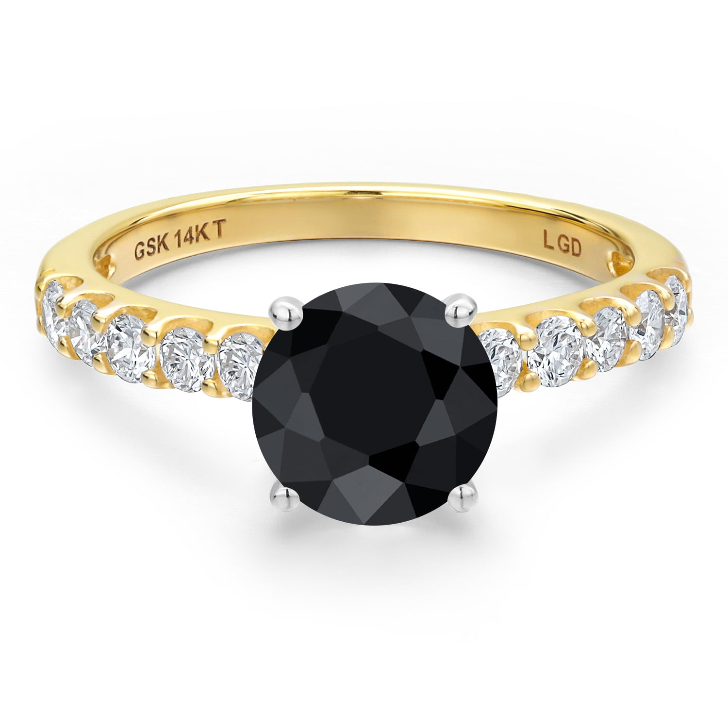 Gem Stone King 14K Two Tone Gold Black Sapphire and Lab Grown Diamond Engagement Ring for Women | 1.53 Cttw | Round 6MM | Gemstone September Birthstone | Size 7
