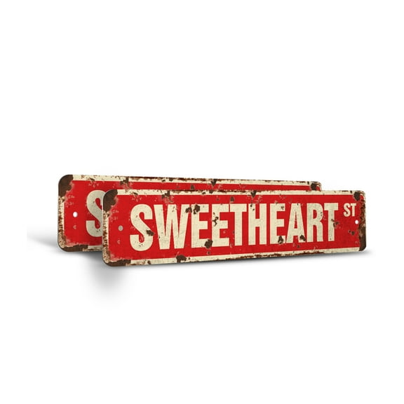 SWEETHEART Vintage Style Rustic Street Sign – (2 Pack) Valentine Wife Husband Girlfriend Boy Retro Decorative Wall Sign for Home, Bar, Garage, or Outdoor Use | 4" X 18" Aluminum Metal