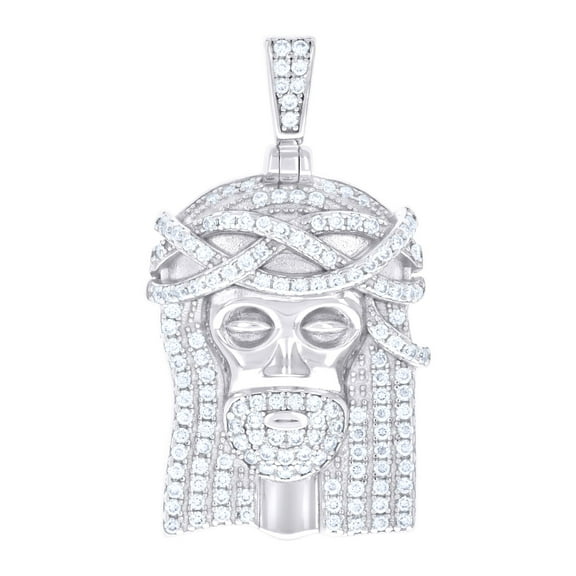14K White Gold Look 925 Sterling Silver Mens 0.78ct Moissanite Jesus Religious Charm Pendant