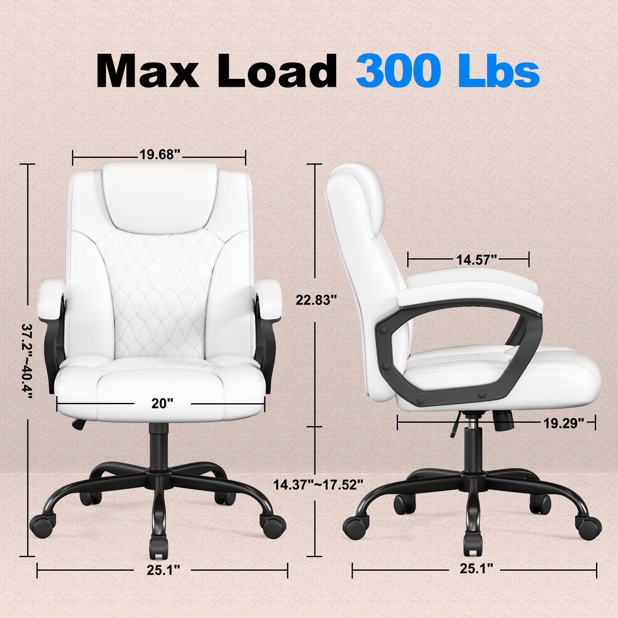 Misolant Office Chair, Executive Desk Chair, PU Leather Comfortable Executive Chairs with Fixed Armrest, Adjustable Height, Rocking Function, 360° Swivel Wheels
