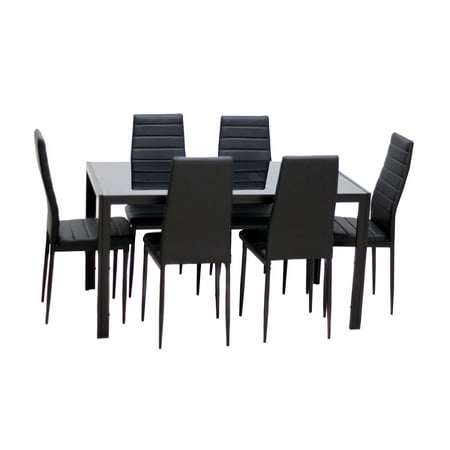 - Ktaxon Dining Table Set Glass Table & 6 Chairs Metal Kitchen Room Furniture