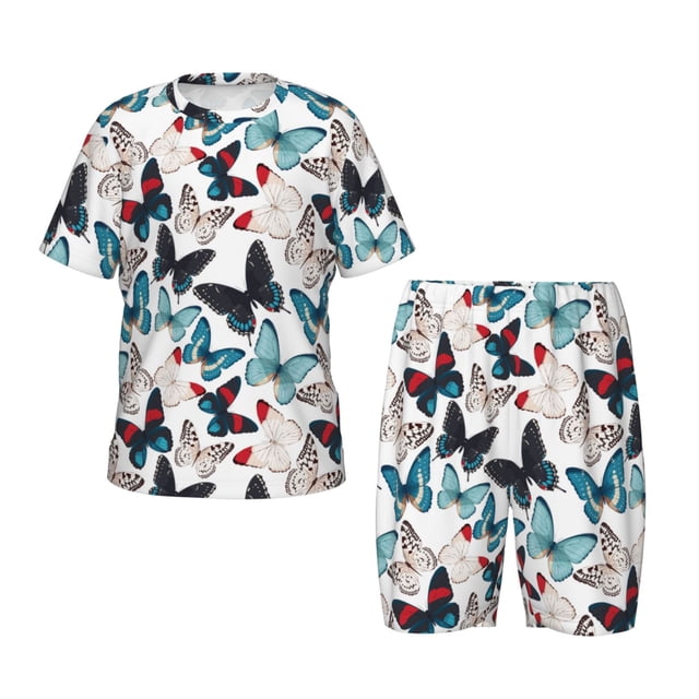 Balery Butterfly Conjunto de Pijama Infantil de Manga Corta con Estampado – Ropa de Dormir de Algodón Suave-Medium