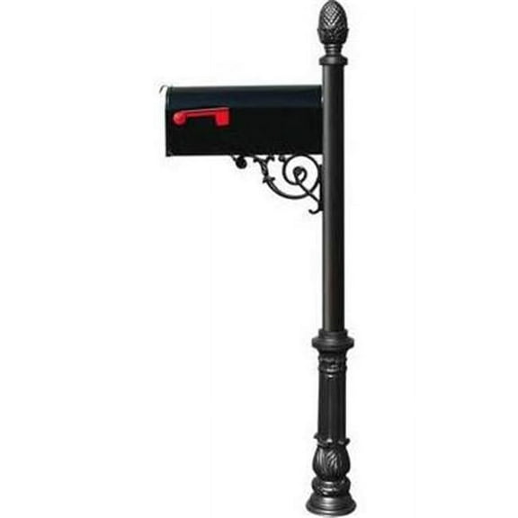 E1 Economy Mailbox System with Ornate Base & Pineapple Finial, Black