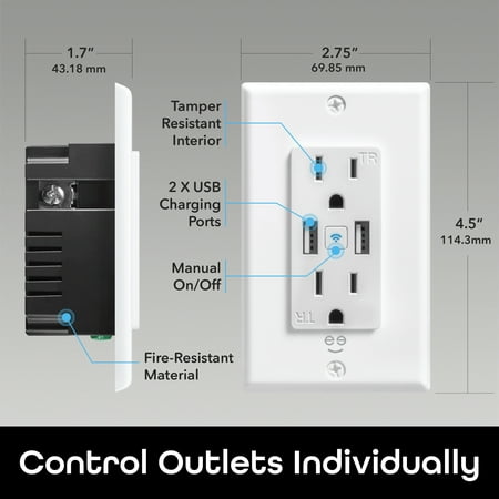 Geeni - Current Plus Charge 2-Outlet/2-USB Smart Outlet - White