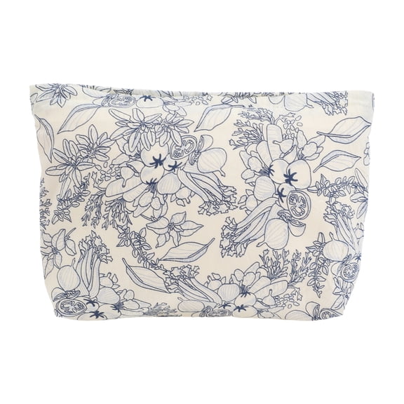 Vocoste 1 Pc Women Portable Floral Clutch Makeup Bag for Travel Vacation Gym Deep Blue Cotton