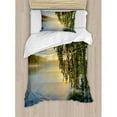 thumbnail image 3 of Nature Duvet Cover Set King Size, Sunny Day by Misty Lake with Tree Summer Season Horizon August Landscape, Decorative 3 Piece Bedding Set with 2 Pillow Shams, Fern Green Pale Blue, by Ambesonne, 3 of 3