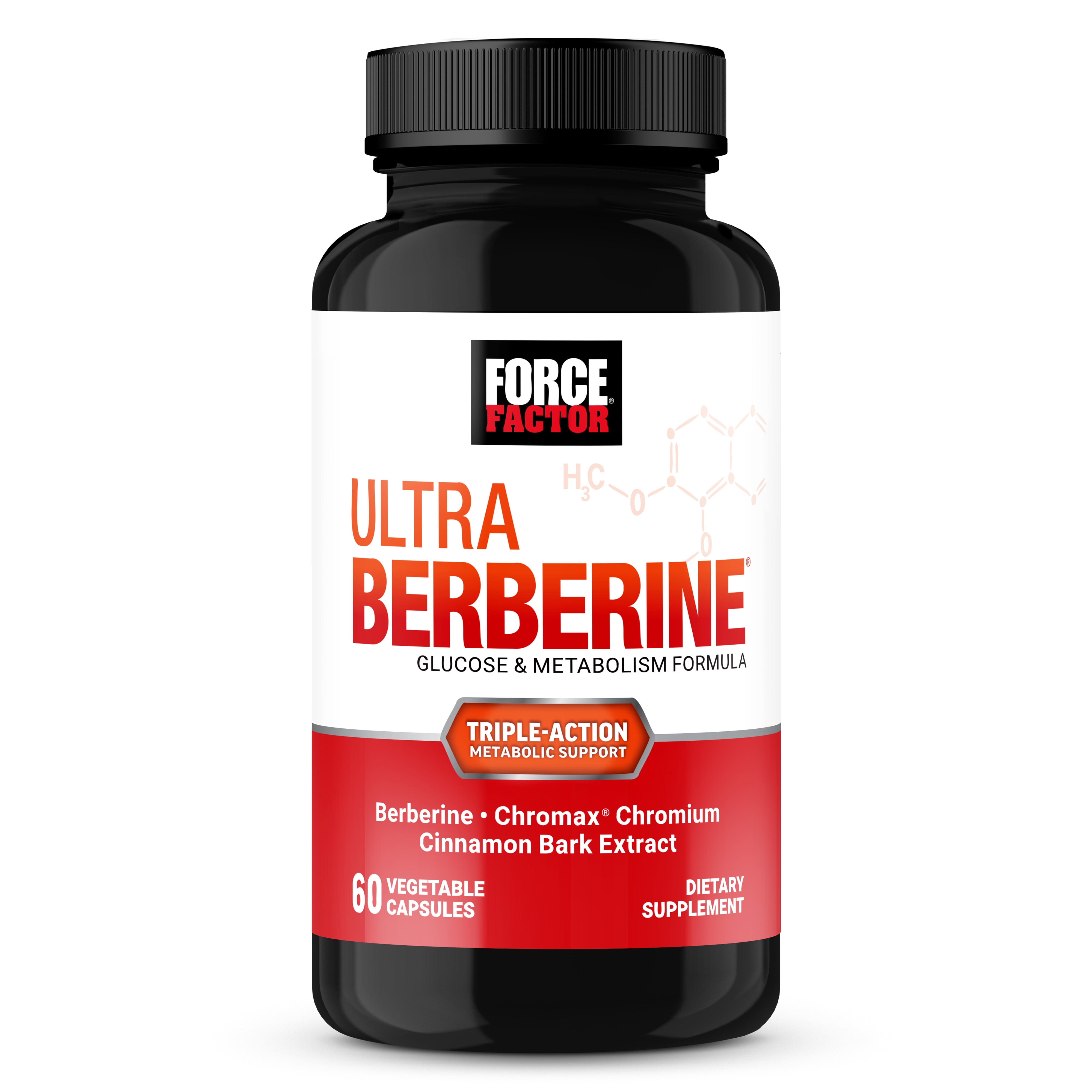 Force Factor Ultra Berberine, 500mg Berberine HCL, Cinnamon & Chromium for Metabolism Support, Weight-Loss & Healthy Glucose Levels, 60 Capsules