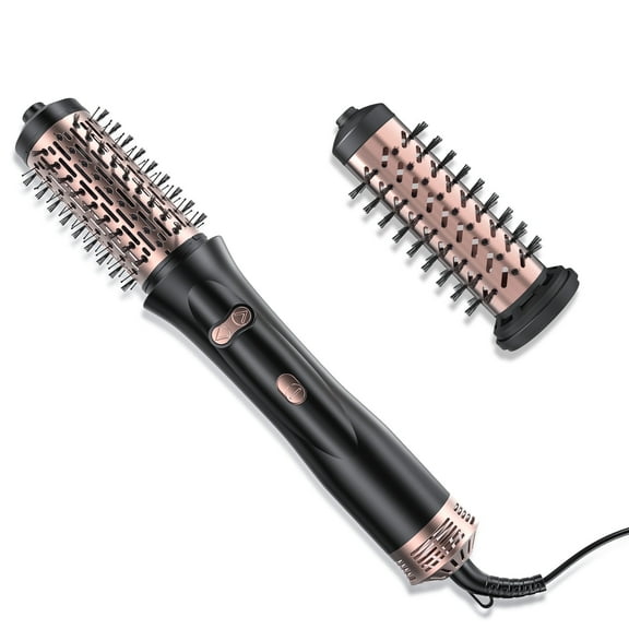 2 in 1 Thermal Brush - 360° Rotating Blow Dryer Brush with 2 Detachable Head, Powerful Multi-Styler Hot Air Brush for Curling Straightening Volumizing, Gift