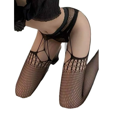 

Colisha Ladies Stockings Thigh High Fishnet One Piece Fish Net Socks Thongs Party Hosiery Crotchless 4082
