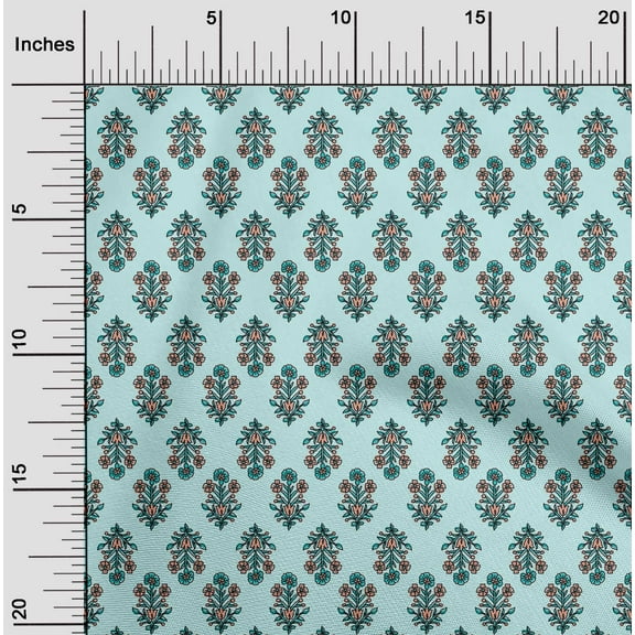 oneOone Cotton Poplin Twill Pastel Mint Fabric Leaves & Floral Block Craft Projects Decor Fabric Printed By The Yard 56 Inch Wide