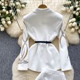 thumbnail image 5 of Conjunto de dos piezas de diamantes de la industria pesada para mujer, traje de cintura versátil, chaqueta de cintura alta, pantalones de cuero ancho, Otoño, nuevo, 5 of 5
