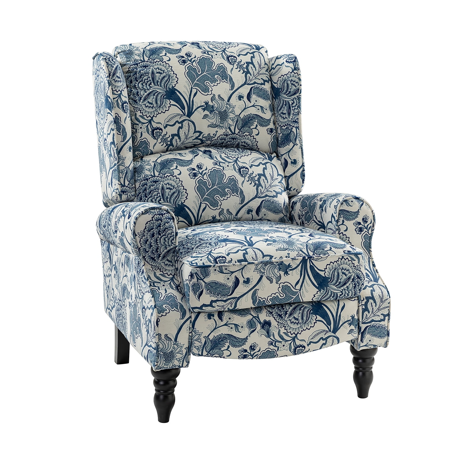Push Back Recliner Chair, Tina's Home Wingback Wood Legs Armchair Living Room Home Theater Floral