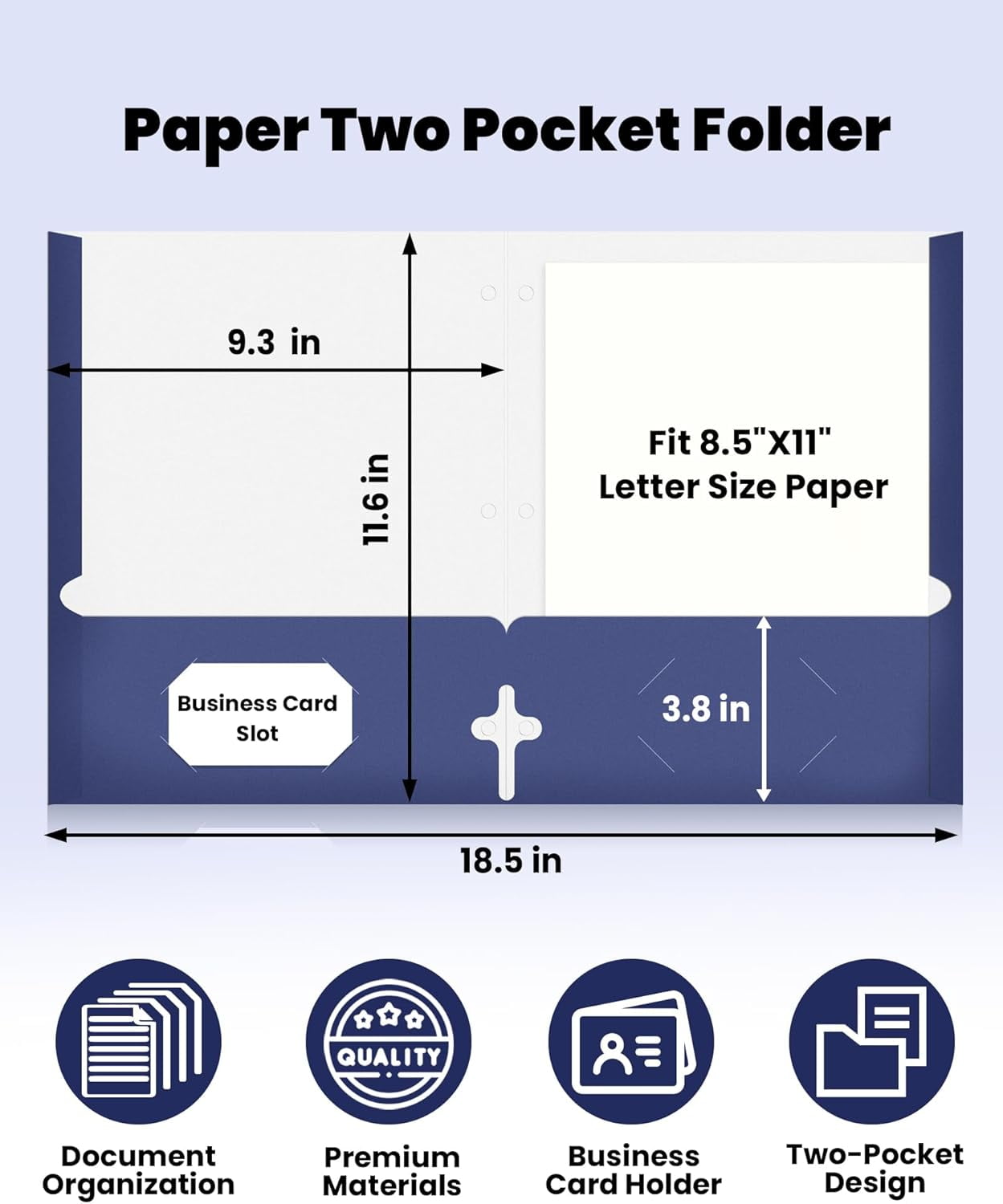 Folders with Pockets 3 Hole Punched(50 Pack, Dark Blue), 2 Pocket Fit Letter Size Paper, Paper File Folder for School Office Home Bussiness