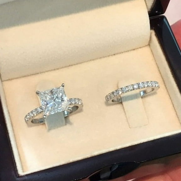 Women's Artificial Square Diamond 925 Silver Plated Ring