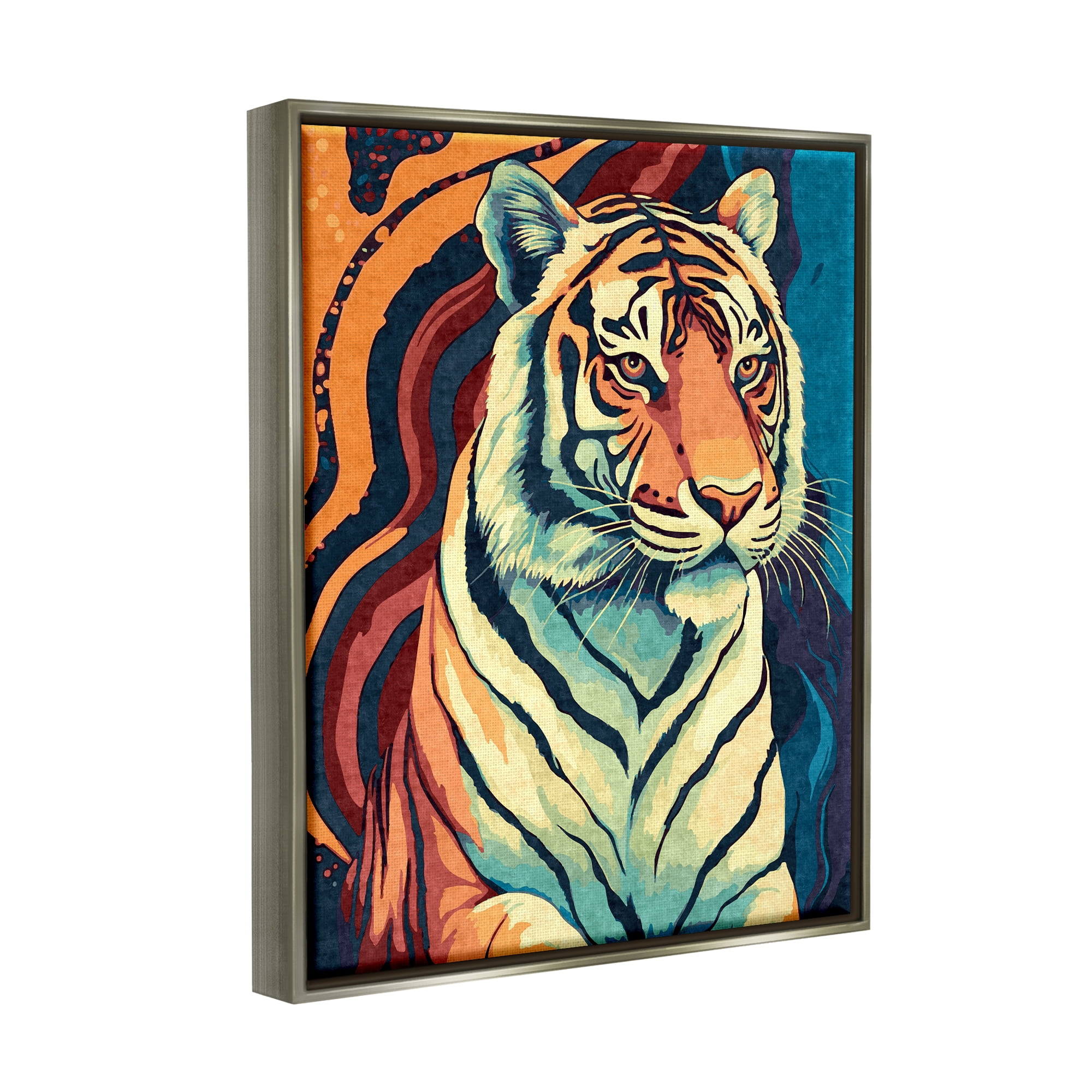 Stupell Industries Wild Tiger Painting Animals & Insects Painting Gray Floater Framed Canvas Art Print Wall Art, 17 x 21