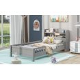 thumbnail image 4 of Twin Size Adjustable Bed Base, Wood Twin Size Platform Bed with Built-in LED Light, Storage Headboard and Guardrail, Antique Grey, Antique Gray Bed Frames,Solid Wood+Mdf Platform Bed Frames, 4 of 15