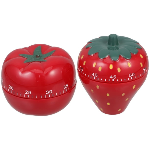 Temporizador mecánico de cocina de 2 piezas, 60 minutos, con forma de fresa y caqui, temporizador de cuenta regresiva para cocinar, hornear, preparar té y gestionar el tiempo