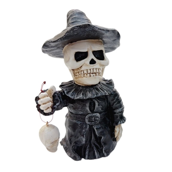 Figura de esqueleto gótico, pequeña estatua de calavera de resina, decoración de Halloween del Día de Muertos para estante, escritorio, decoración del hogar