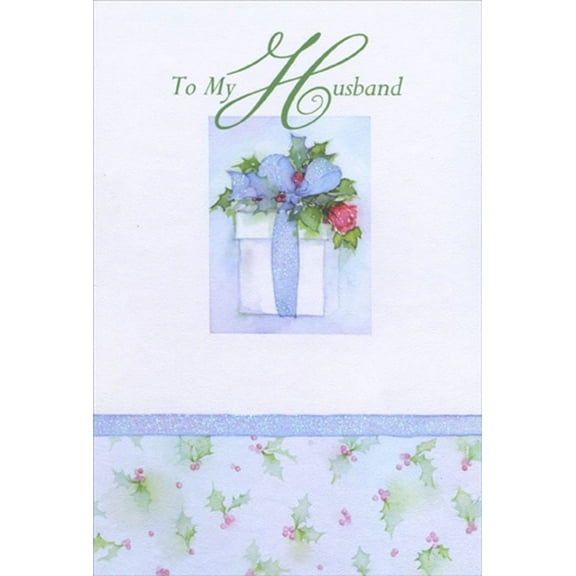 Pictura White Gift with Sparkling Blue Bow Husband Christmas Card