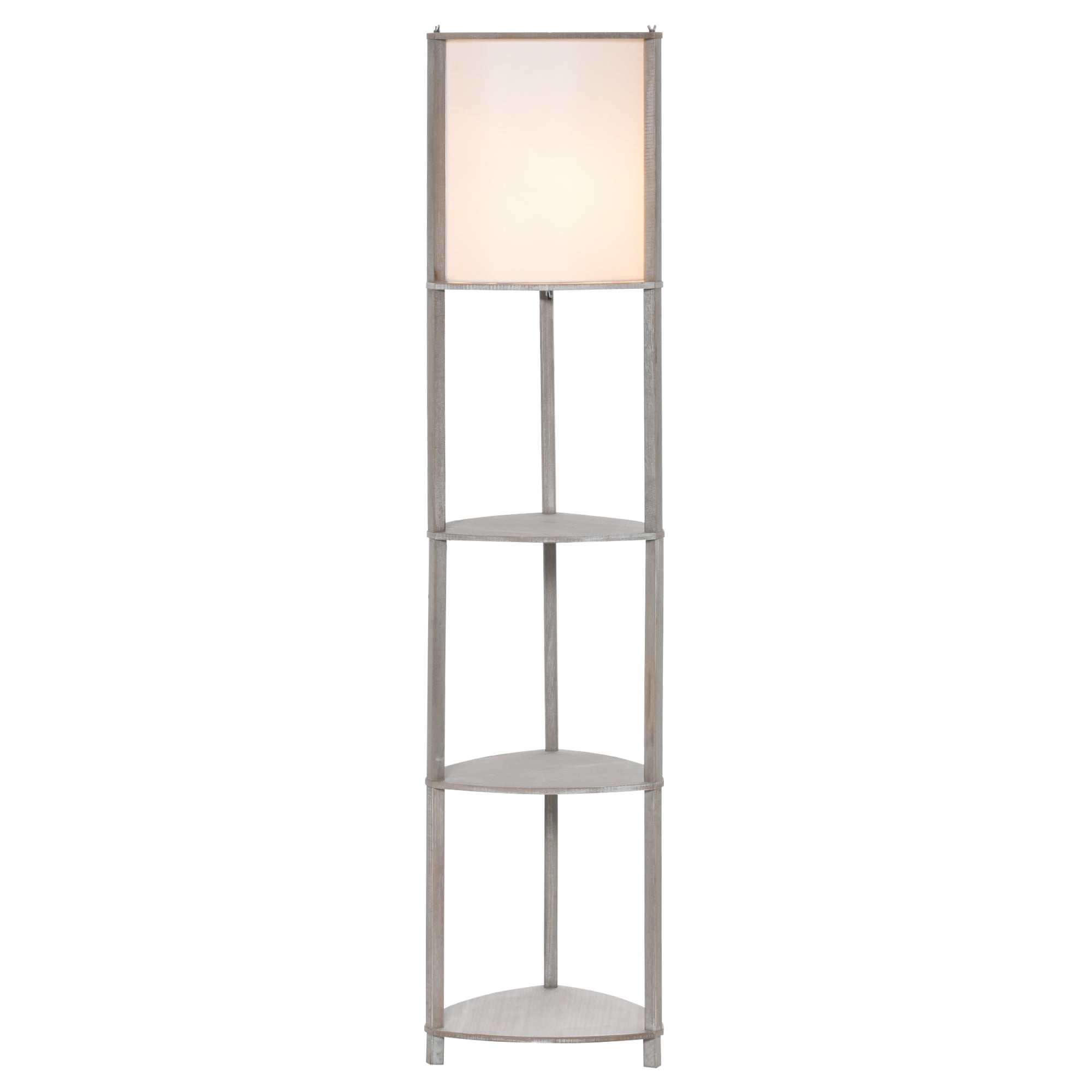 Floor Lamp with Display Shelves, Modern Standing Lamps with Footswitch, Solid Wood