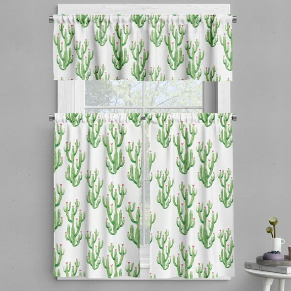 Ambesonne Flower Valance & Curtain, Pastel Meadow Rural, 55"x30", Vermilion Yellow Green