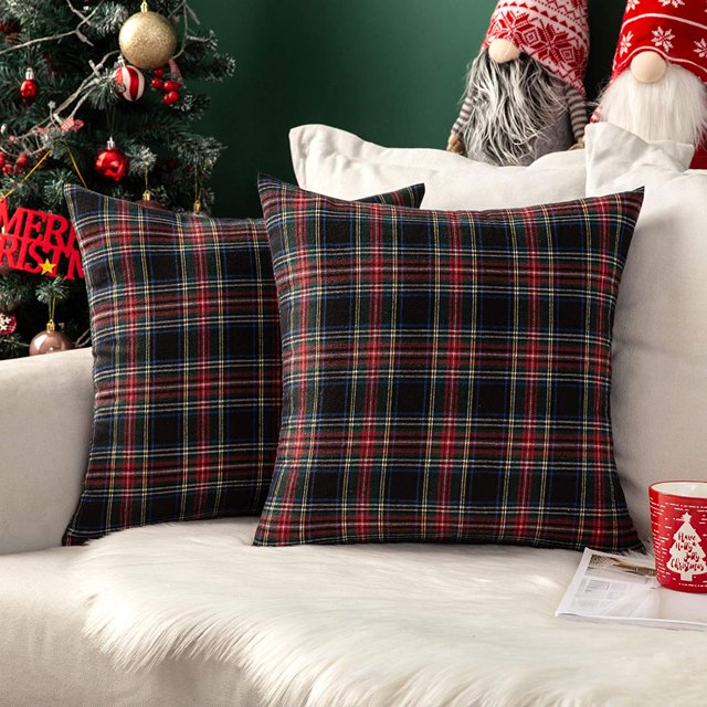 MIULEE Juego de 2 fundas de almohada navideñas de tartán escocés, fundas de cojín cuadradas decorativas clásicas para decoración del hogar, sofá, 18.0 x 18.0 in, color rojo