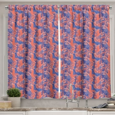 Ambesonne Vintage Hawaiian Kitchen Curtains, Grunge Look Pastel, 55"x45", Salmon Coral Violet Blue
