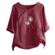thumbnail image 1 of Blusas de Manga Corta para las Mujeres Impreso Cuello Redondo Camiseta, Top de Algodón de Imitación Casual para el Hogar Y Diario, 1 of 4