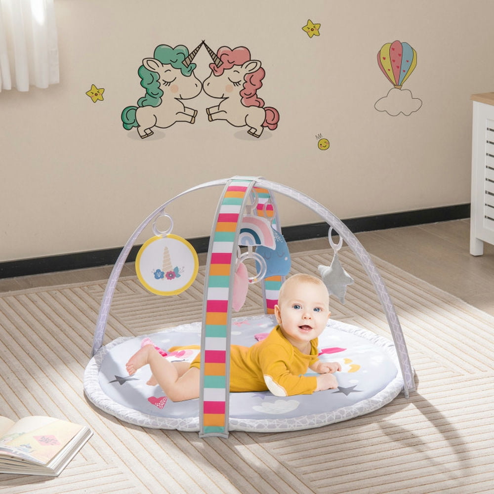 YYAo Baby Gym Play Mat, Baby Playmat Activity Center,Baby Play Gym Mat 7-in-1 Tummy Time Activity Mat with 5 Detachable Toys-Multicolor