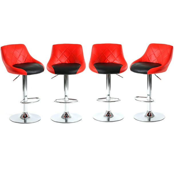 Magshion Faux Leather Bar Stools, Red Leather Swivel Bar Stools