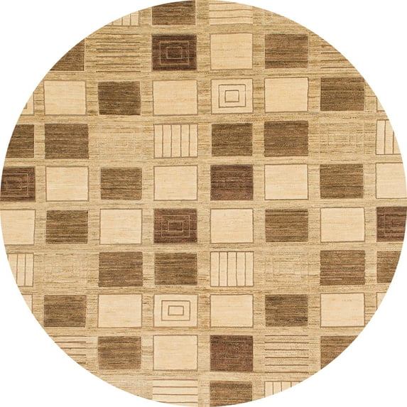 Ahgly Company Indoor Round Abstract Chocolate Brown Checkered Area Rugs, 6' Round