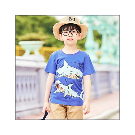 

Toddler T-shirts Boys Children s Shortsleeve Tees Fashion Cartoon 4 Sharks Printing Baby Cotton T-shirts 12M-8T