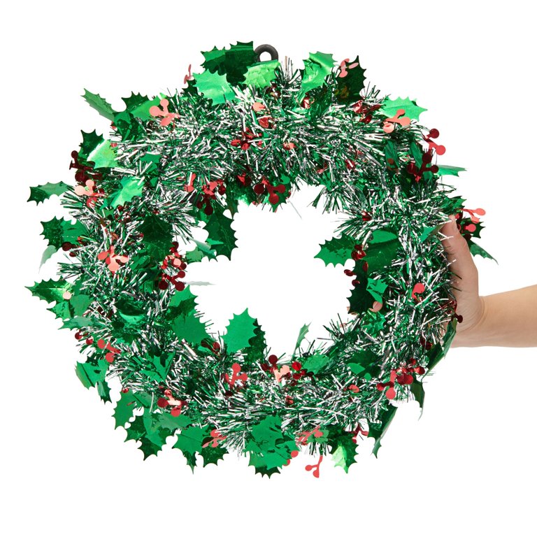 3 Pack Small Green Tinsel Front Door Wreath for Christmas, Holiday  Decorations for Windows (12 x 12 Inches)