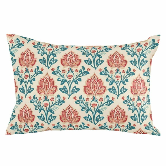 Teal Red Botanical Throw Pillow Cover 20 x 30 Inch Decorative Pillow Cover Vintage Watercolor Flower Plant Lumbar Pillowcase Seasonal Rectangle Cushion Case for Couch Sofa Bed Living Room