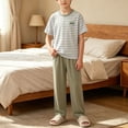 thumbnail image 2 of CHEEREAM Boys 2 Piece Sets Striped Short Sleeve T Shirt & Long Pants Outfit Casual Loungewear Nightwear Home Rest Comfortable Clothes For Kids, 2 of 6
