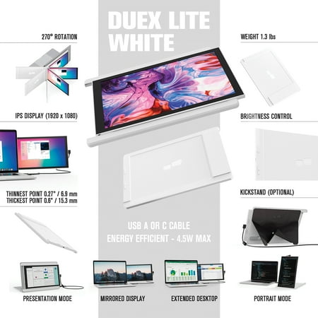 Mobile Pixels - DUEX Lite 12.5-Inch IPS LCD Slide-Out Display Monitor for Laptops