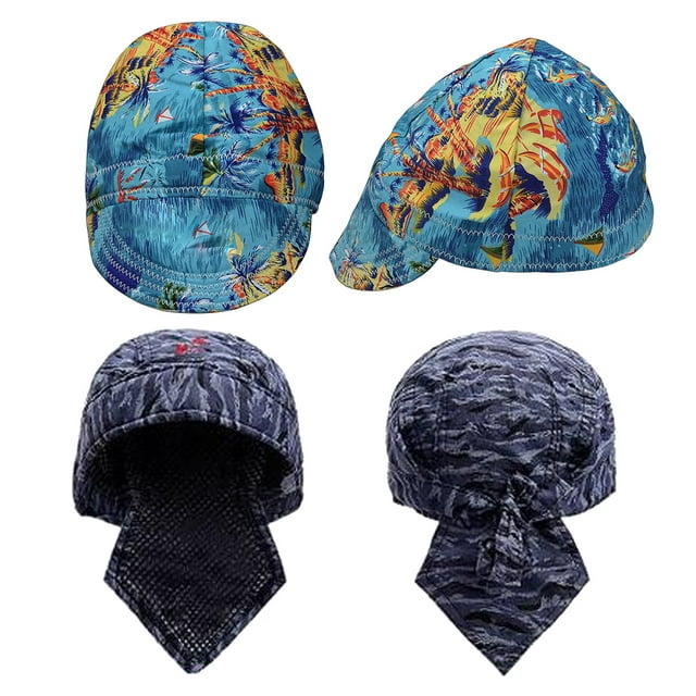 Almencla 4Pcs Washable Flame Retardant Fire Resistant Head Protective Welding Hat with Mesh Liner Anti-scalding Hat Work Cap Welding Protective Equipment